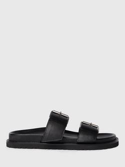 Whistles Double Buckle Leather Slider Sandals, Black, Black
