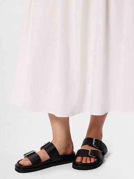 Whistles Double Buckle Leather Slider Sandals, Black - view 2, Black