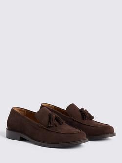 Moss Finchley Suede Tassel Loafers, Brown - view 2, Brown