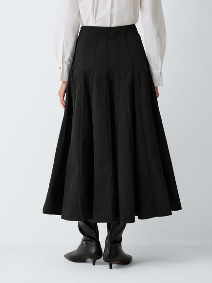 John Lewis Godet Pleated Cotton Full Midi Skirt, Black - view 2, Black