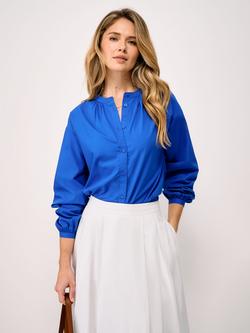 Crew Clothing Louisa Collarless Shirt, Bright Blue, Bright Blue