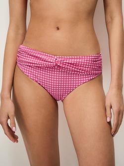 Crew Clothing Twist Front Check Seersucker Bikini Bottoms, Bright Pink, Bright Pink