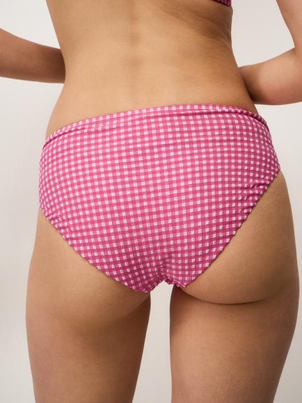 Crew Clothing Twist Front Check Seersucker Bikini Bottoms, Bright Pink - view 2, Bright Pink