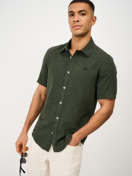 Crew Clothing Regular Fit Linen Blend Shirt, Olive Green