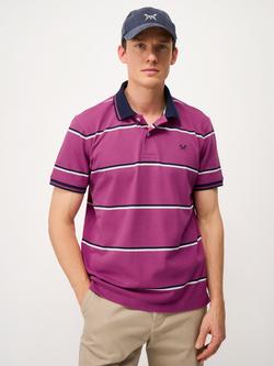 Crew Clothing Pique Fine Oxford Stripe Cotton Polo Shirt, Red Wine, Red Wine