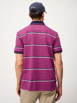 Crew Clothing Pique Fine Oxford Stripe Cotton Polo Shirt, Red Wine - view 2, Red Wine