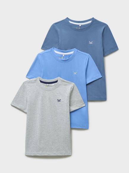 Crew Clothing Kids' Cotton T-Shirt, Pack of 3, Grey/Blue