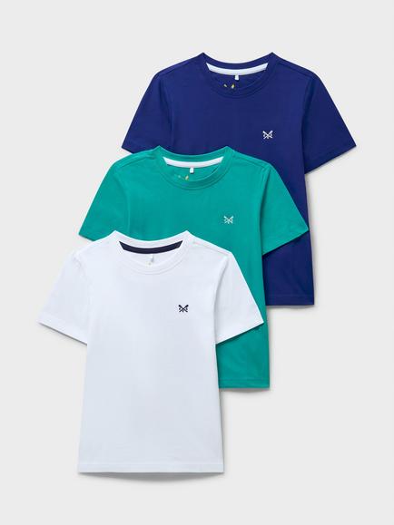 Crew Clothing Kids' Cotton T-Shirt, Pack of 3, White/Green/Blue