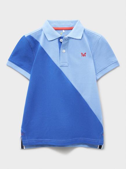 Crew Clothing Kids' Cotton Pique Slash Polo Shirt, Multi Blue, Multi Blue