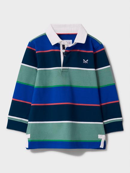 Crew Clothing Kids' Yarn Dyed Striped Long Sleeve Rugby Shirt, Green, Green