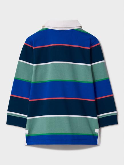 Crew Clothing Kids' Yarn Dyed Striped Long Sleeve Rugby Shirt, Green - view 2, Green