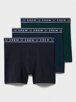Crew Clothing Striped/Plain Boxer Briefs, Pack of 3, Bottle Green/Navy, Bottle Green/Navy