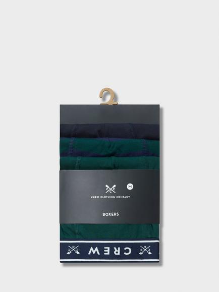 Crew Clothing Striped/Plain Boxer Briefs, Pack of 3, Bottle Green/Navy - view 2, Bottle Green/Navy