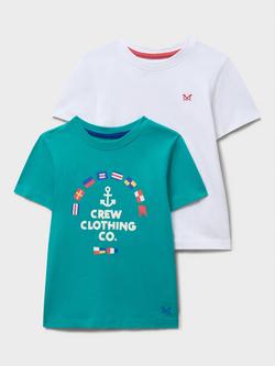 Crew Clothing Kids' Print and Plain T-Shirt, Pack of 2, Turquoise Blue - view 2, Turquoise Blue