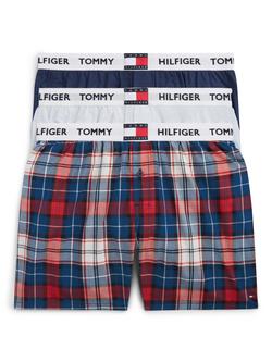 Tommy Hilfiger Cotton Woven Check & Plain Boxers, Pack of 3, Multi, Multi