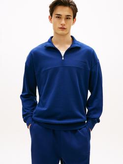 Tommy Hilfiger Cotton Rich Half Zip Lounge Jumper, Blue Navy, Blue Navy