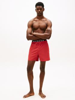 Tommy Hilfiger Double Waistband Medium Length Swim Shorts, Red Crimson - view 2, Red Crimson