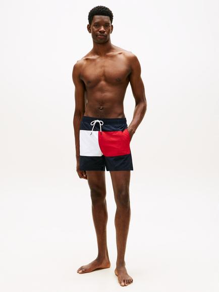 Tommy Hilfiger Colour Block Medium Length Swim Shorts, Blue Navy - view 2, Blue Navy