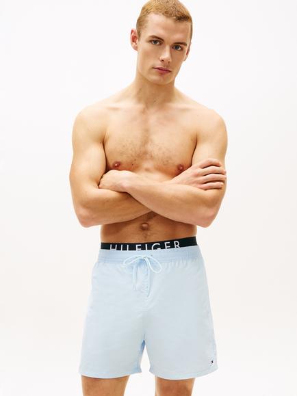 Tommy Hilfiger Double Waistband Medium Length Swim Shorts, Blue Light, Blue Light