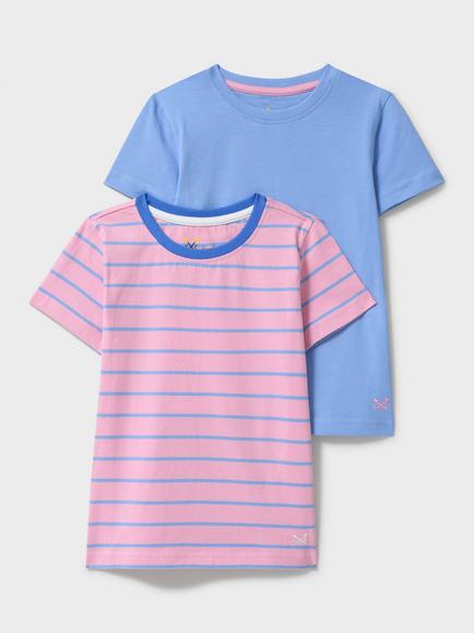 Crew Clothing Kids' Short Sleeve Crew Neck T-Shirt, Pack of 2, Pastel Pink/Blue, Pastel Pink/Blue