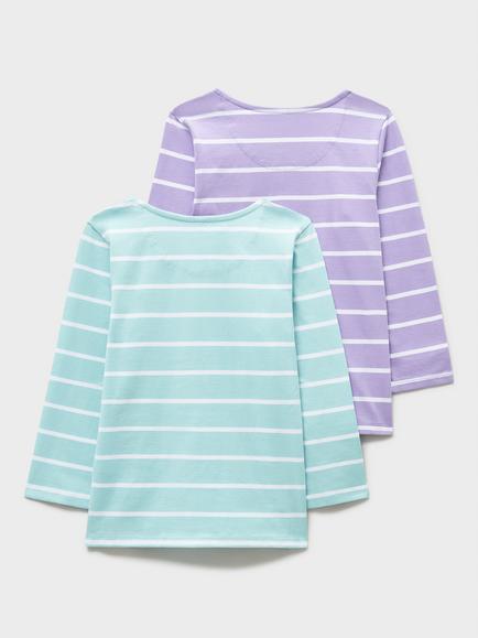 Crew Clothing Kids' Cotton Long Sleeve Breton Top, Pack of 2, Mint Green/Lilac, Mint Green/Lilac
