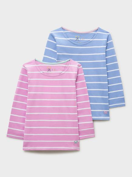 Crew Clothing Kids' Breton Long Sleeve Stripe Top, Pack of 2, Lilac, Lilac