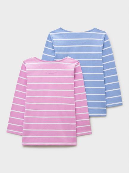 Crew Clothing Kids' Breton Long Sleeve Stripe Top, Pack of 2, Lilac - view 2, Lilac