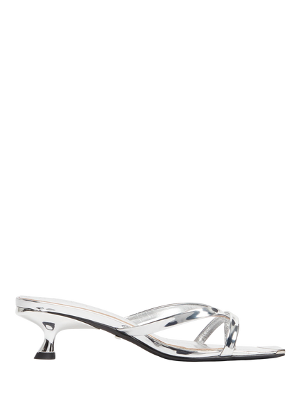 Mallet Elisa Leather Kitten Heel Court Shoes, Silver