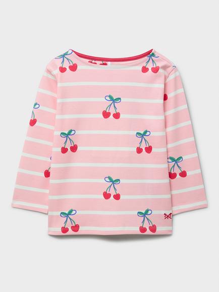 Crew Clothing Kids' Long Sleeve Breton Stripe Top, Pastel Pink/Multi, Pastel Pink/Multi