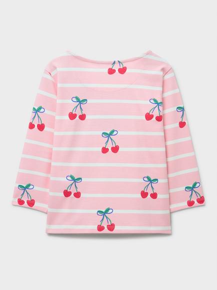 Crew Clothing Kids' Long Sleeve Breton Stripe Top, Pastel Pink/Multi - view 2, Pastel Pink/Multi