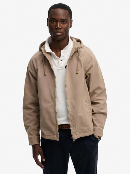 Superdry Washed Twill Hooded Jacket, Washed Stone, Washed Stone