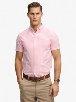 Superdry Preppy Oxford Short Sleeve Shirt, Cali Coral/Optic
