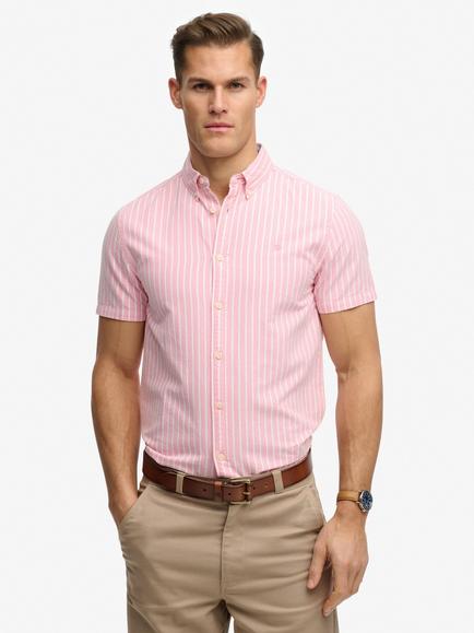 Superdry Preppy Oxford Short Sleeve Shirt, Cali Coral/Optic