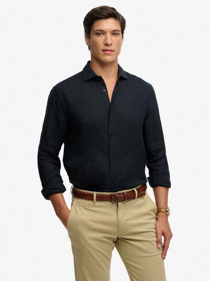 Superdry Riviera Linen Shirt, Eclipse Navy
