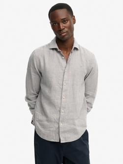 Superdry Riviera Linen Shirt, Ash Grey Chambray