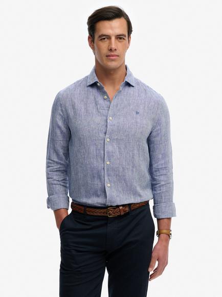 Superdry Riviera Linen Shirt, French Blue Chambray