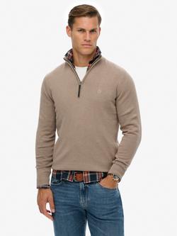 Superdry Essentials Half Zip Jumper, Husk Brown Marl, Husk Brown Marl