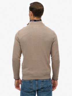 Superdry Essentials Half Zip Jumper, Husk Brown Marl - view 2, Husk Brown Marl