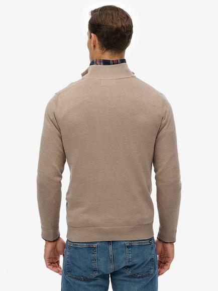 Superdry Essentials Half Zip Jumper, Husk Brown Marl - view 2, Husk Brown Marl
