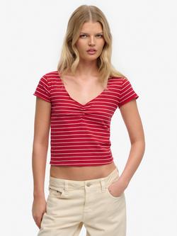 Superdry Athletic Essentials Gathered Pattern Top, Red