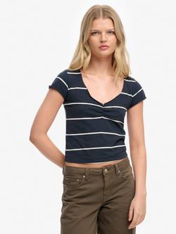 Superdry Athletic Essentials Gathered Pattern Top, Navy