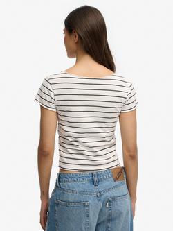 Superdry Athletic Essentials Gathered Pattern Top, Off White Stripe - view 2, Off White Stripe