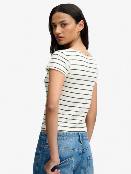Superdry Athletic Essentials Gathered Pattern Top, Off White Stripe - view 2, Off White Stripe