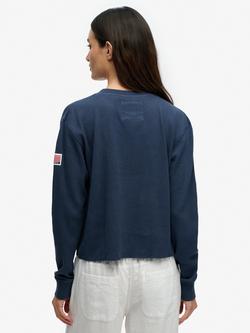 Superdry Athletic Essential Graphic Long Sleeve Top, Lauren Navy - view 2, Lauren Navy