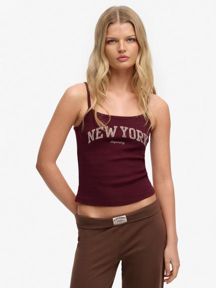 Superdry Athletic Essentials Graphic Print Cami Top, Port Red, Port Red