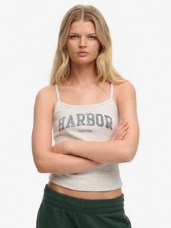 Superdry Athletic Essentials Graphic Print Cami Top, Iced Grey Marl, Iced Grey Marl