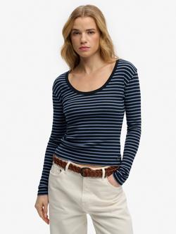 Superdry Athletic Essentials Stripe Long Sleeve Top, Eclipse Navy, Eclipse Navy