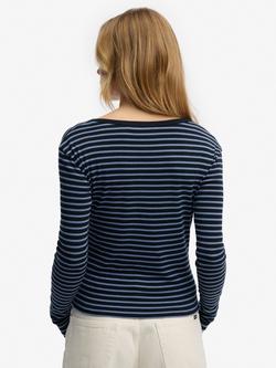 Superdry Athletic Essentials Stripe Long Sleeve Top, Eclipse Navy - view 2, Eclipse Navy