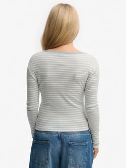 Superdry Athletic Essentials Stripe Long Sleeve Top, Blue Fog - view 2, Blue Fog