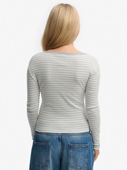 Superdry Athletic Essentials Stripe Long Sleeve Top, Blue Fog - view 2, Blue Fog